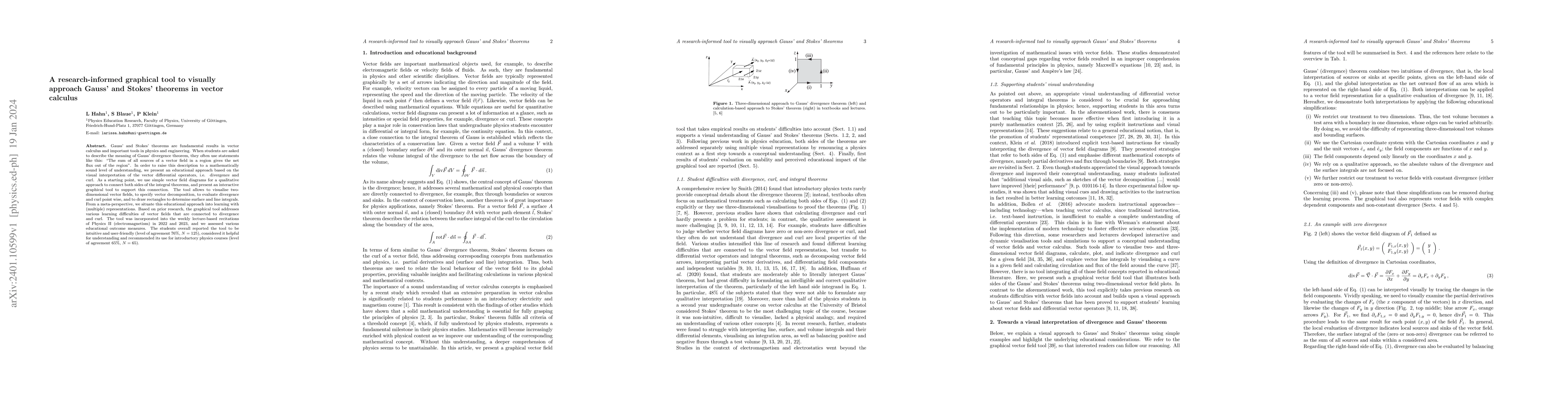 Thumbnail for A research-informed graphical tool to visually approach Gauss' and
  Stokes' theorems in vector calculus