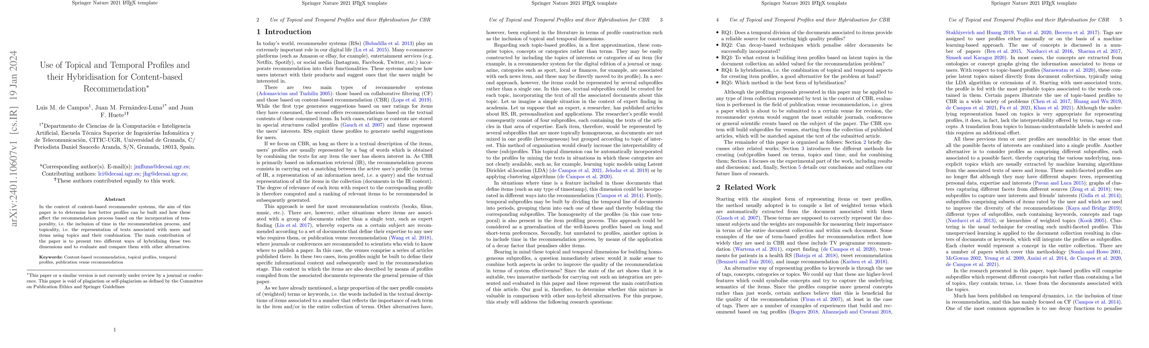 Thumbnail for Use of topical and temporal profiles and their hybridisation for
  content-based recommendation