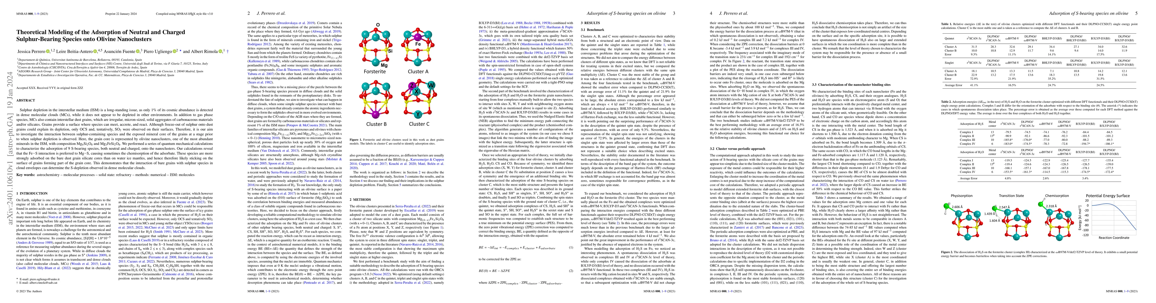 Thumbnail for Theoretical modelling of the adsorption of neutral and charged
  sulphur-bearing species on to olivine nanoclusters