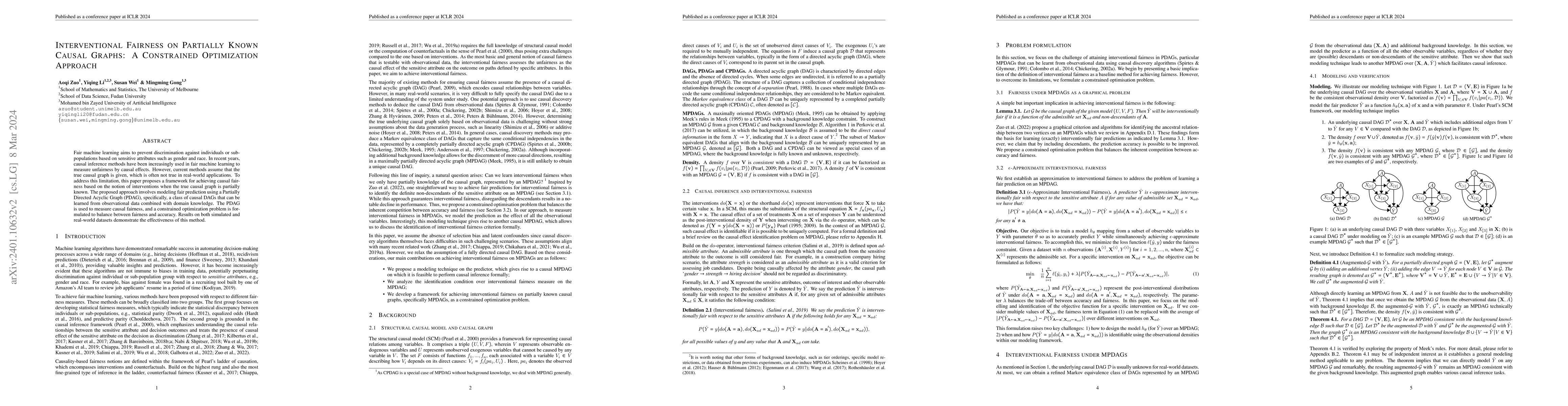 Thumbnail for Interventional Fairness on Partially Known Causal Graphs: A Constrained
  Optimization Approach