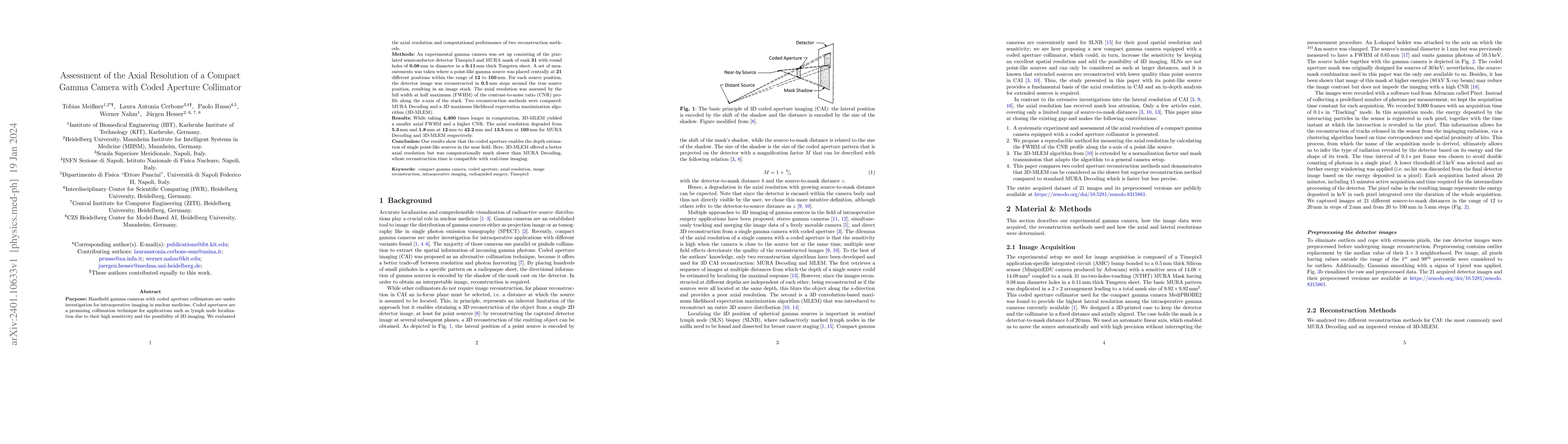 Thumbnail for Assessment of the Axial Resolution of a Compact Gamma Camera with Coded
  Aperture Collimator