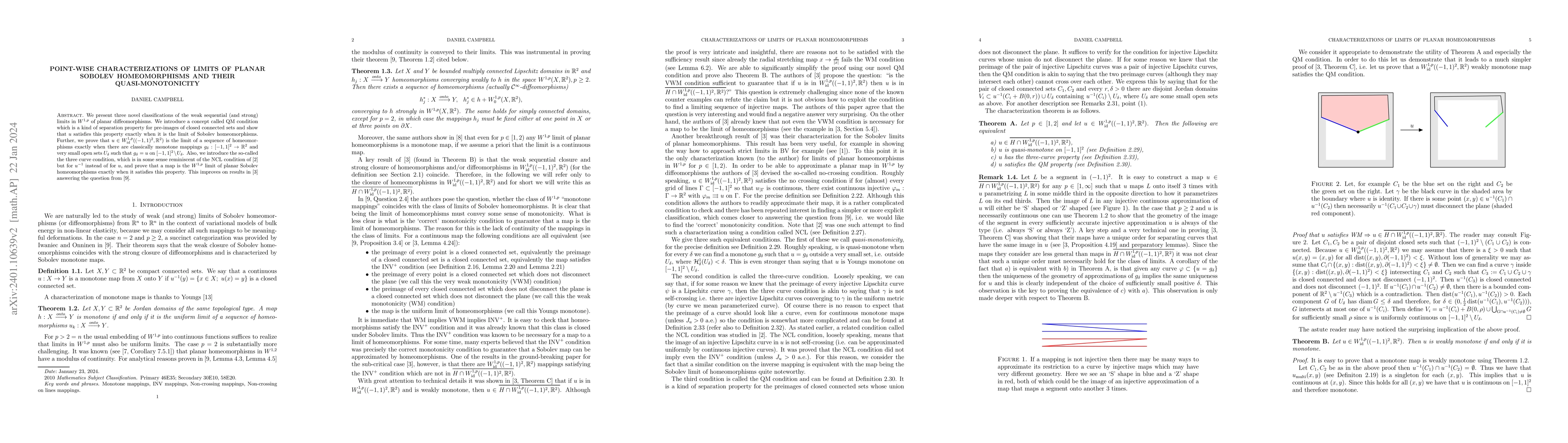 Thumbnail for Point-wise characterizations of limits of planar Sobolev homeomorphisms
  and their quasi-monotonicity