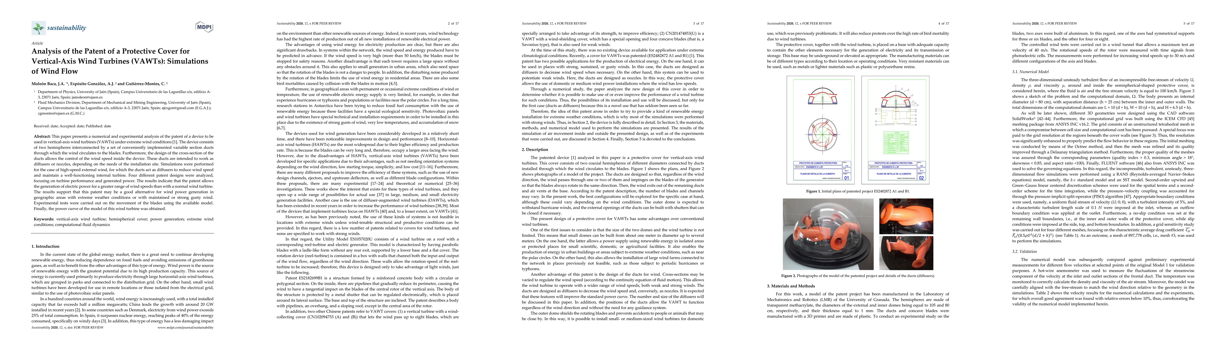 Thumbnail for Analysis of the Patent of a Protective Cover for Vertical-Axis Wind
  Turbines (VAWTs): Simulations of Wind Flow