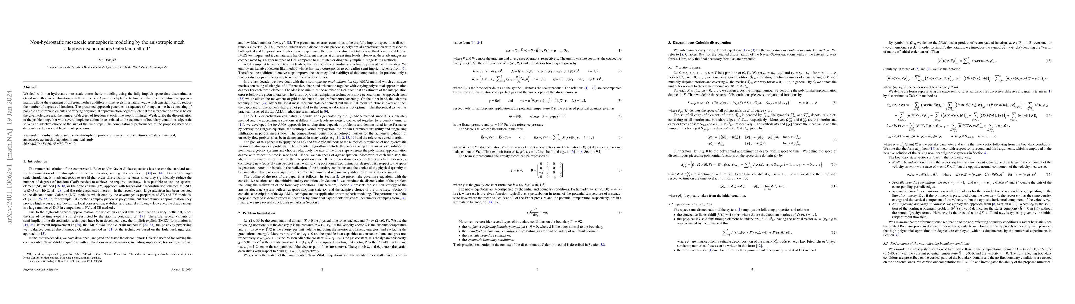 Thumbnail for Non-hydrostatic mesoscale atmospheric modeling by the anisotropic mesh
  adaptive discontinuous Galerkin method