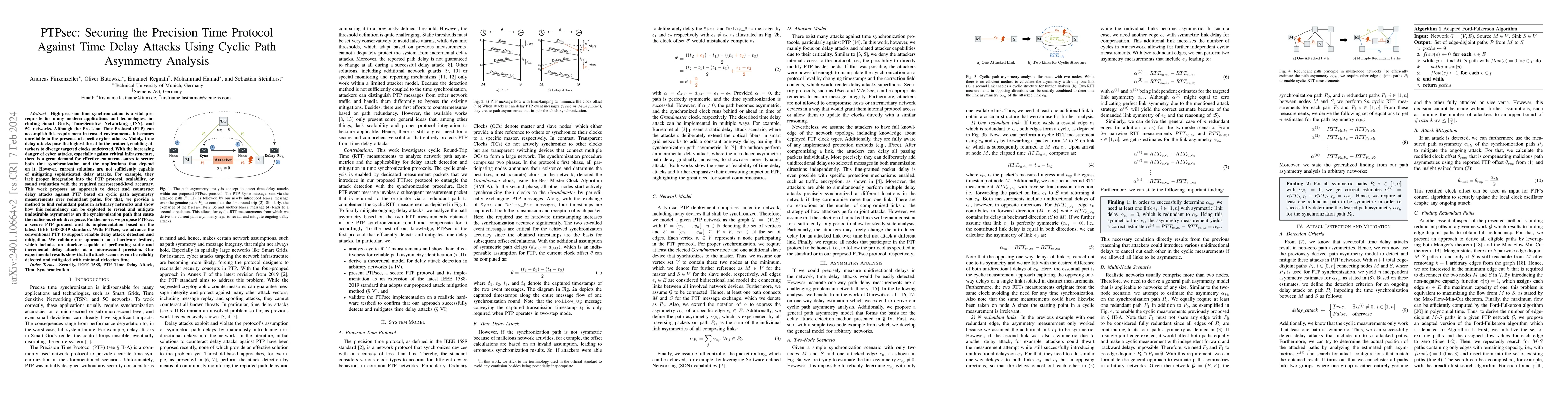 Thumbnail for PTPsec: Securing the Precision Time Protocol Against Time Delay Attacks
  Using Cyclic Path Asymmetry Analysis