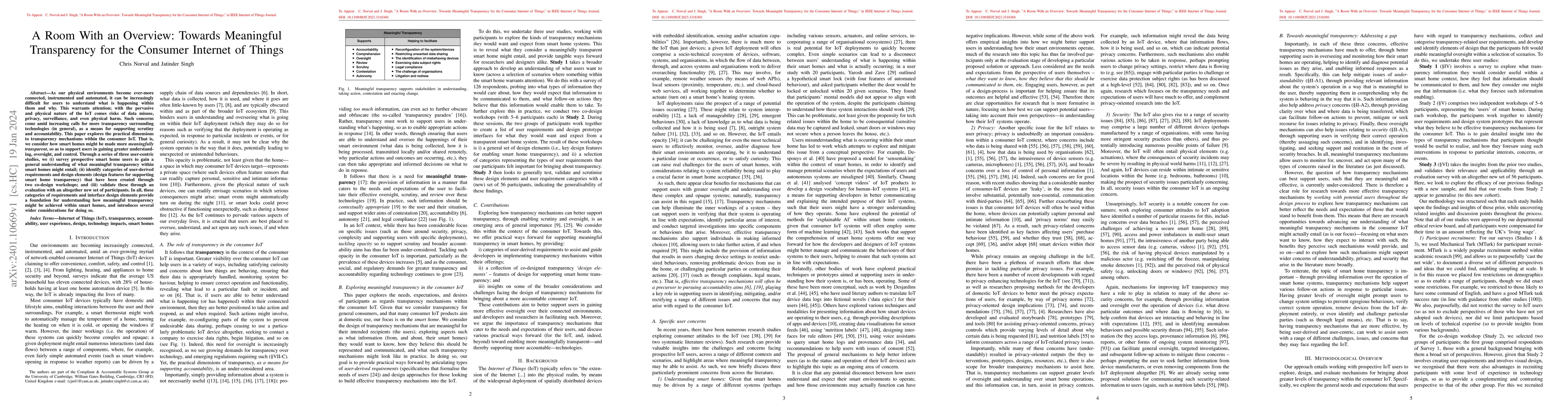 Thumbnail for A Room With an Overview: Towards Meaningful Transparency for the
  Consumer Internet of Things
