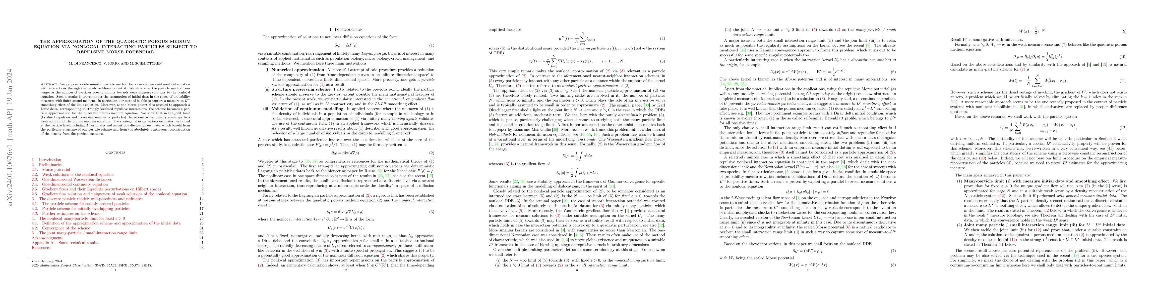 Thumbnail for The approximation of the quadratic porous medium equation via nonlocal
  interacting particles subject to repulsive Morse potential