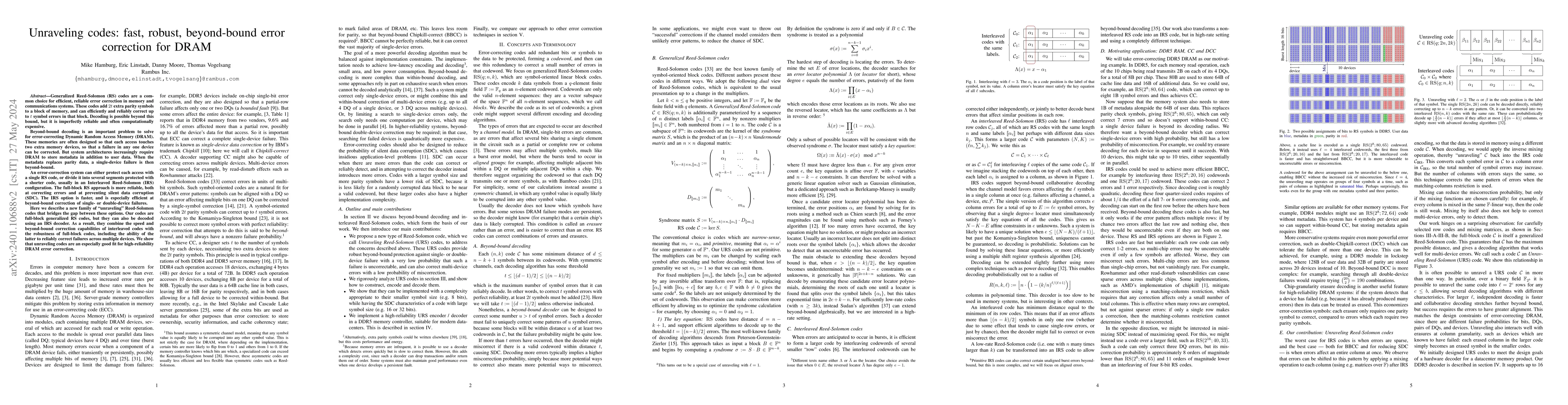 Thumbnail for Unraveling codes: fast, robust, beyond-bound error correction for DRAM