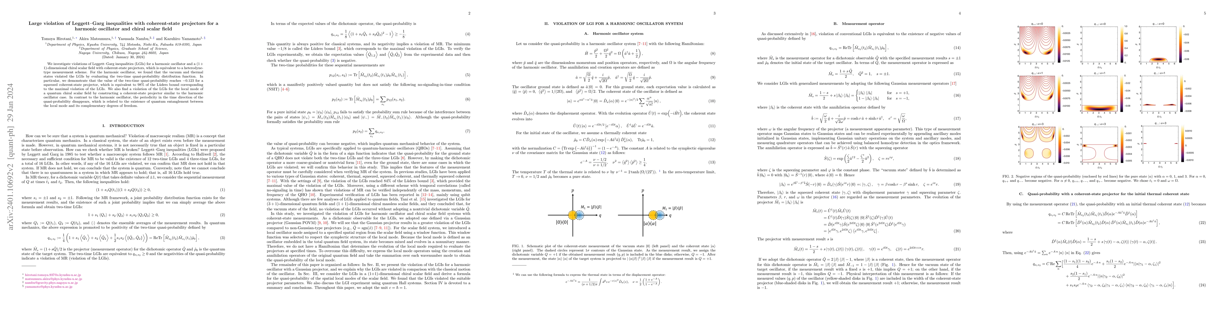 Thumbnail for Large violation of Leggett-Garg inequalities with coherent-state
  projectors for a harmonic oscillator and chiral scalar field