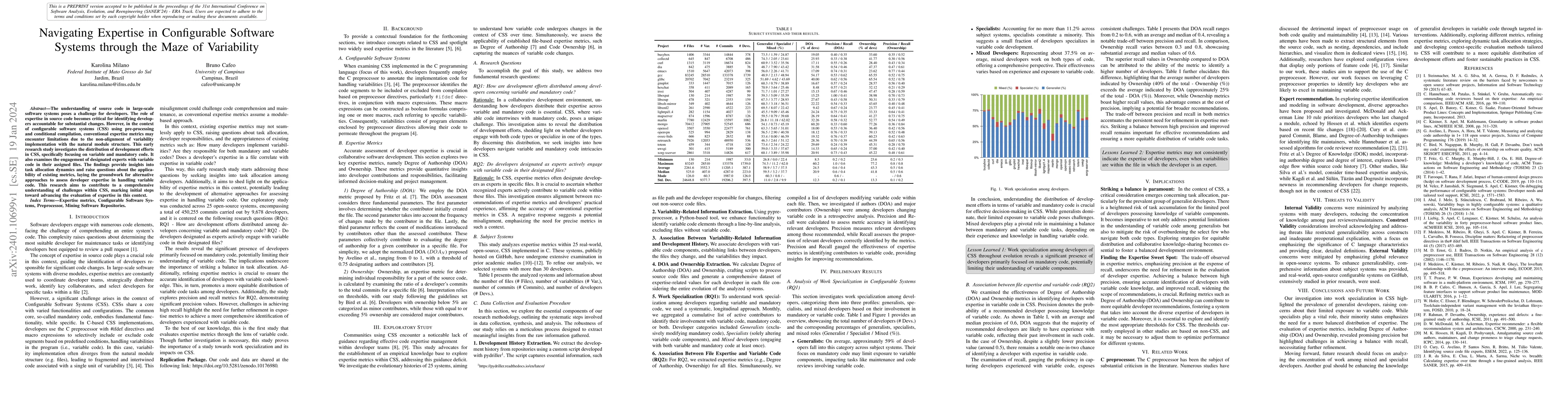 Thumbnail for Navigating Expertise in Configurable Software Systems through the Maze
  of Variability