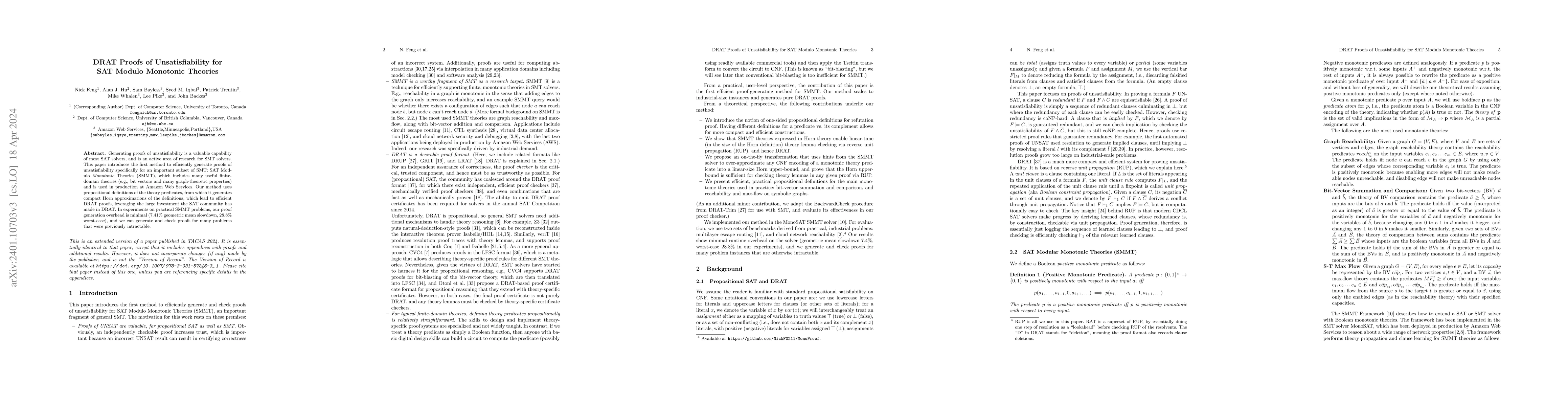 Thumbnail for DRAT Proofs of Unsatisfiability for SAT Modulo Monotonic Theories
