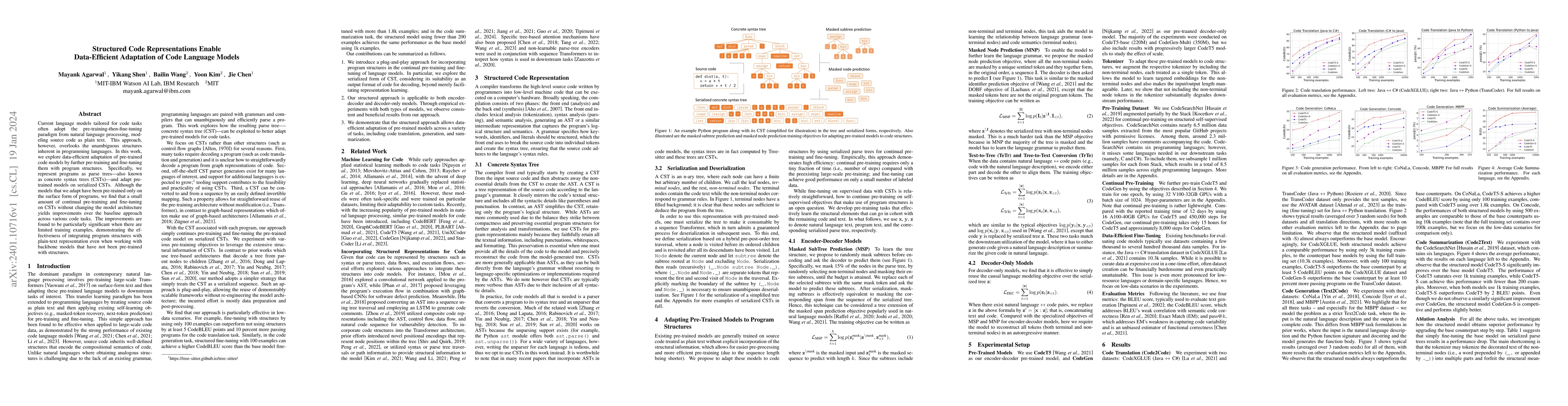 Thumbnail for Structured Code Representations Enable Data-Efficient Adaptation of Code
  Language Models