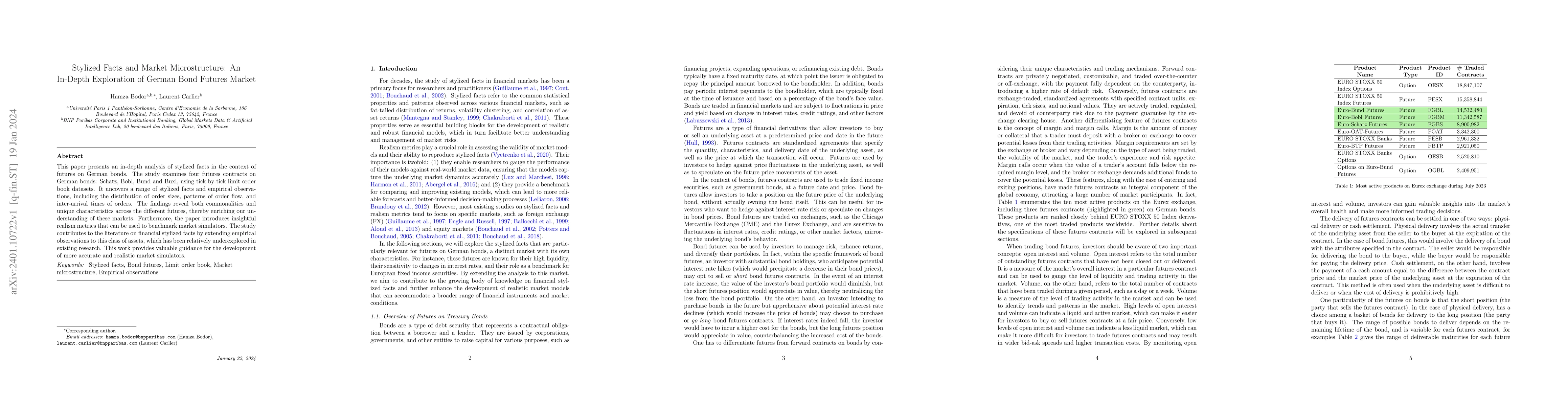 Thumbnail for Stylized Facts and Market Microstructure: An In-Depth Exploration of
  German Bond Futures Market