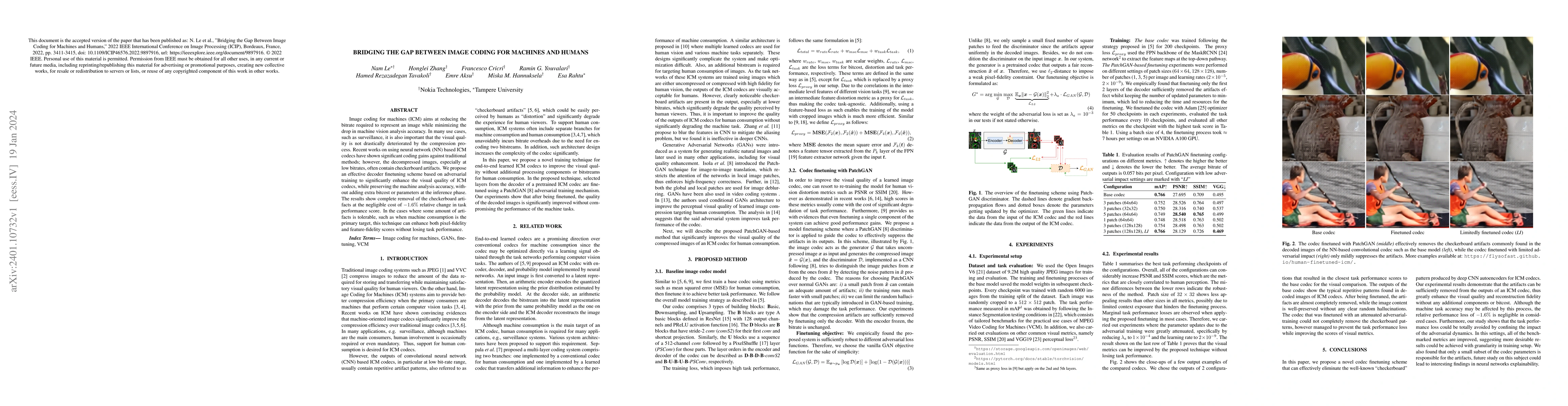 Thumbnail for Bridging the gap between image coding for machines and humans