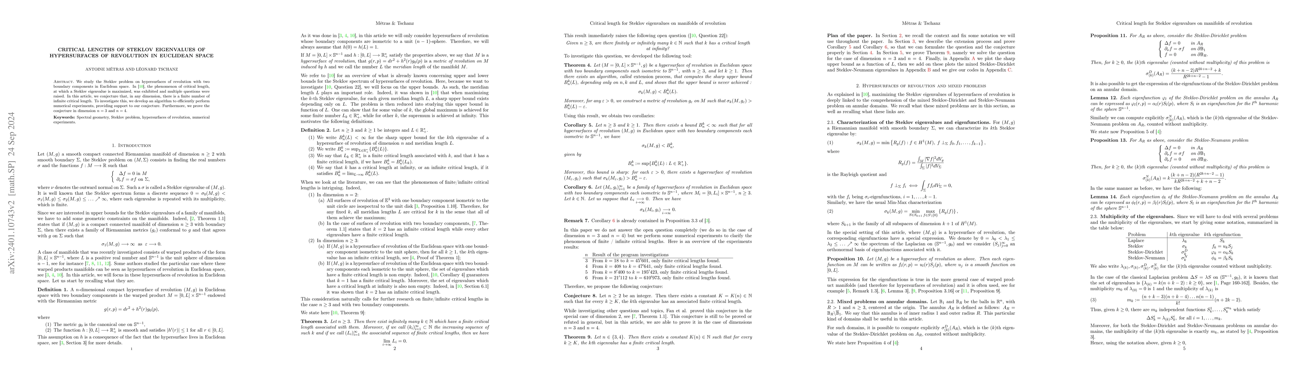 Thumbnail for Critical lengths of Steklov eigenvalues of hypersurfaces of revolution
  in Euclidean space