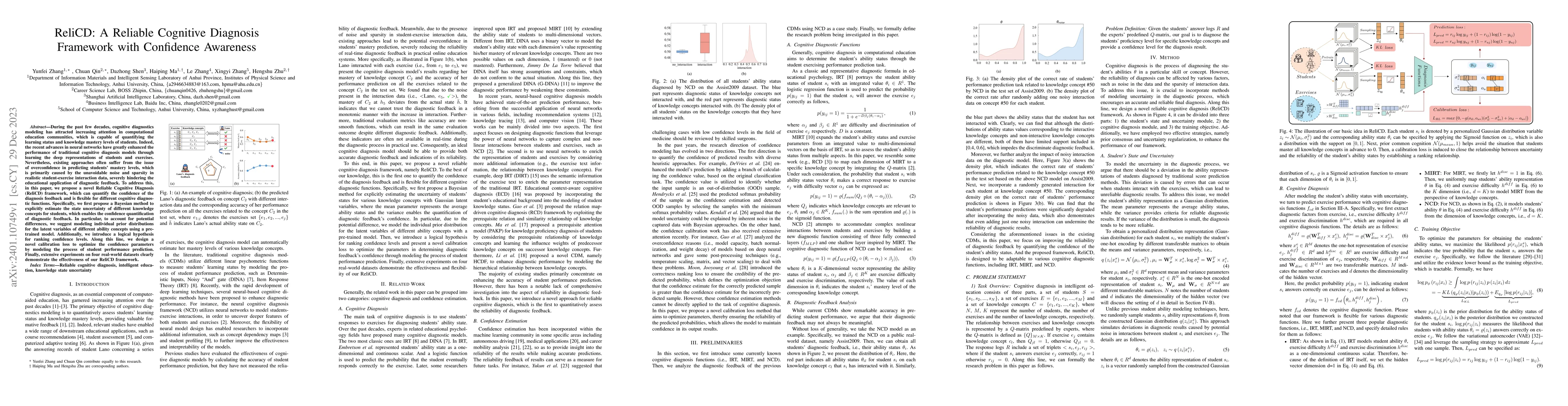 Thumbnail for ReliCD: A Reliable Cognitive Diagnosis Framework with Confidence
  Awareness