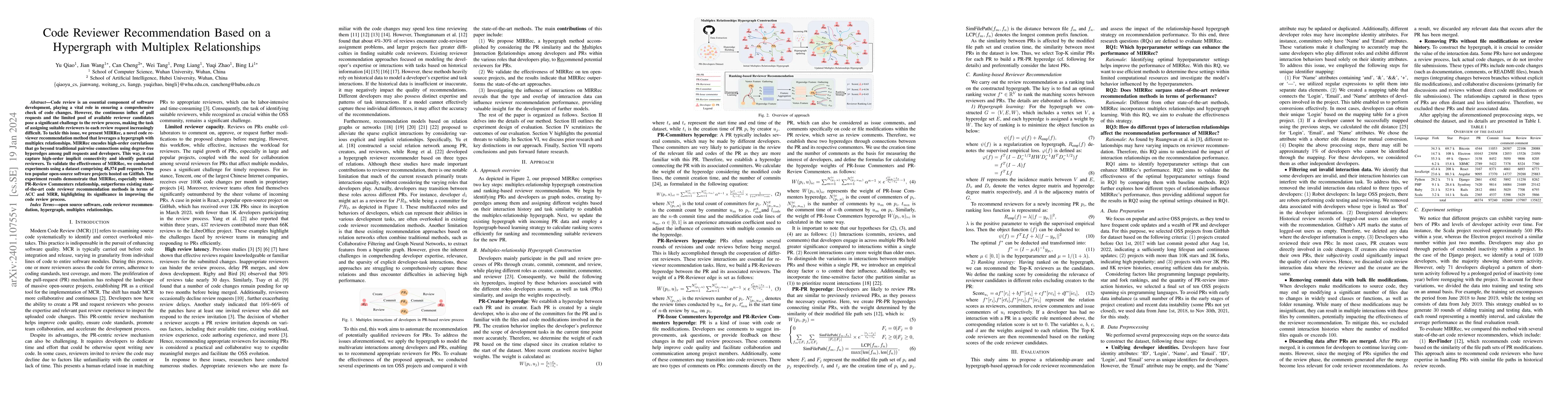 Thumbnail for Code Reviewer Recommendation Based on a Hypergraph with Multiplex
  Relationships