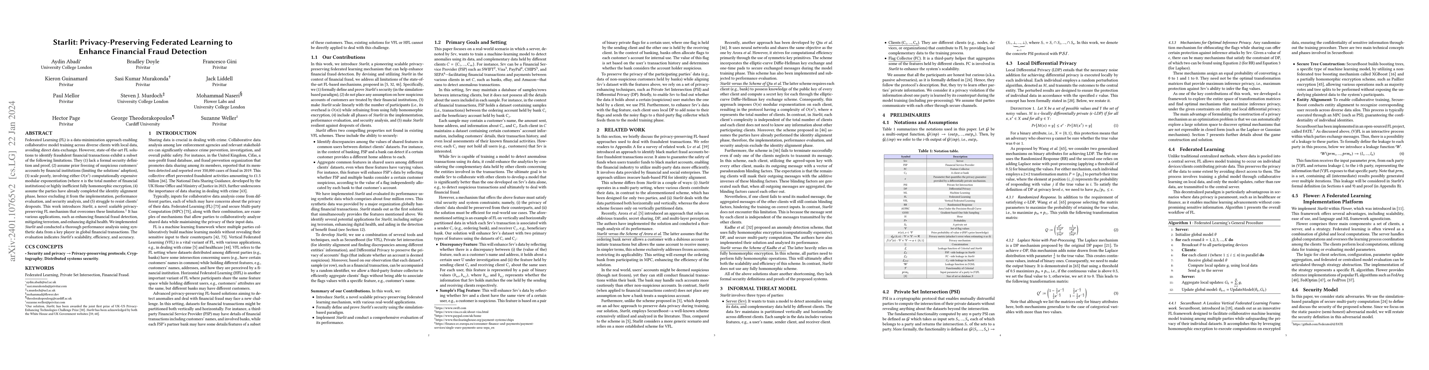 Thumbnail for Starlit: Privacy-Preserving Federated Learning to Enhance Financial
  Fraud Detection