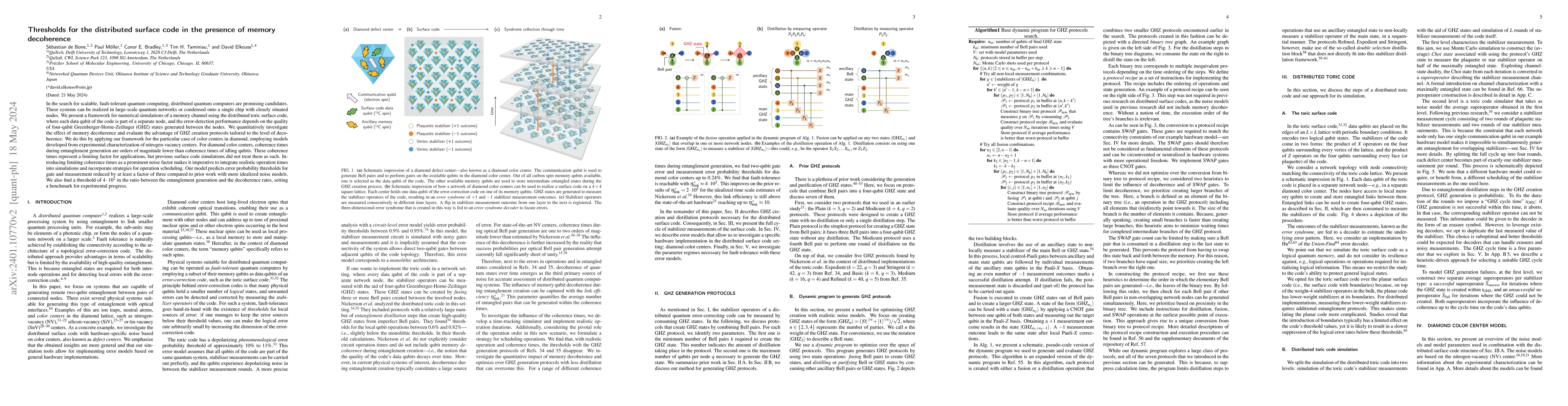 Thumbnail for Thresholds for the distributed surface code in the presence of memory
  decoherence