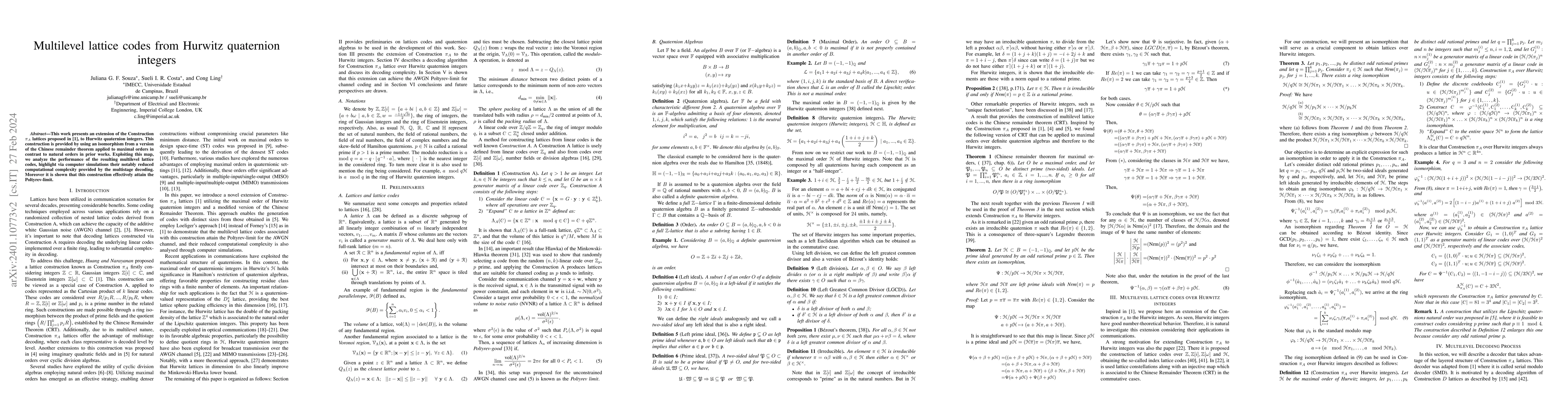 Thumbnail for Multilevel lattice codes from Hurwitz quaternion integers
