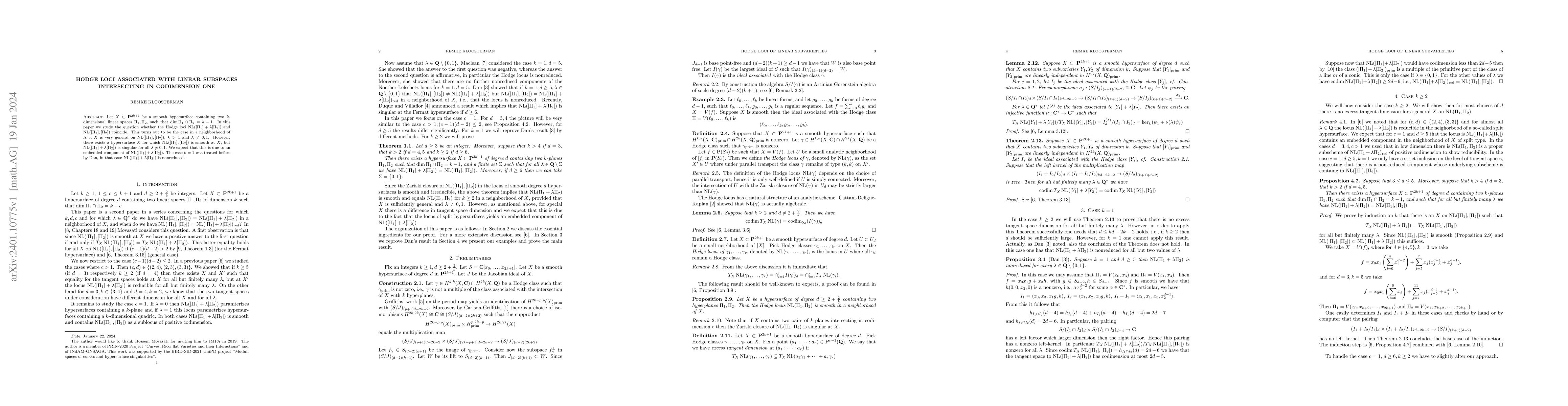 Thumbnail for Hodge loci associated with linear subspaces intersecting in codimension
  one