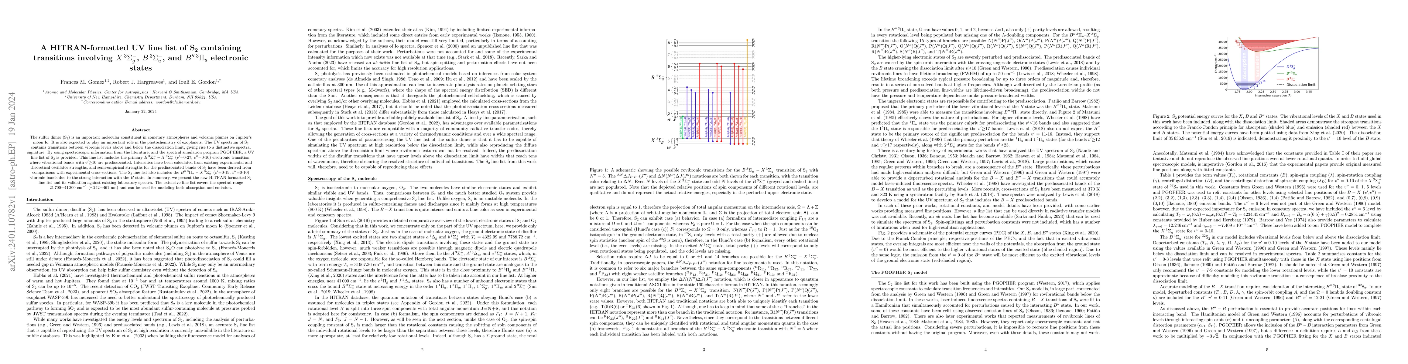 Thumbnail for A HITRAN-formatted UV line list of S$_2$ containing transitions
  involving $X\,^{3}\Sigma^{-}_{g}$, $B\,^{3}\Sigma^{-}_{u}$, and
  $B''\,^{3}\Pi_{u}$ electronic states
