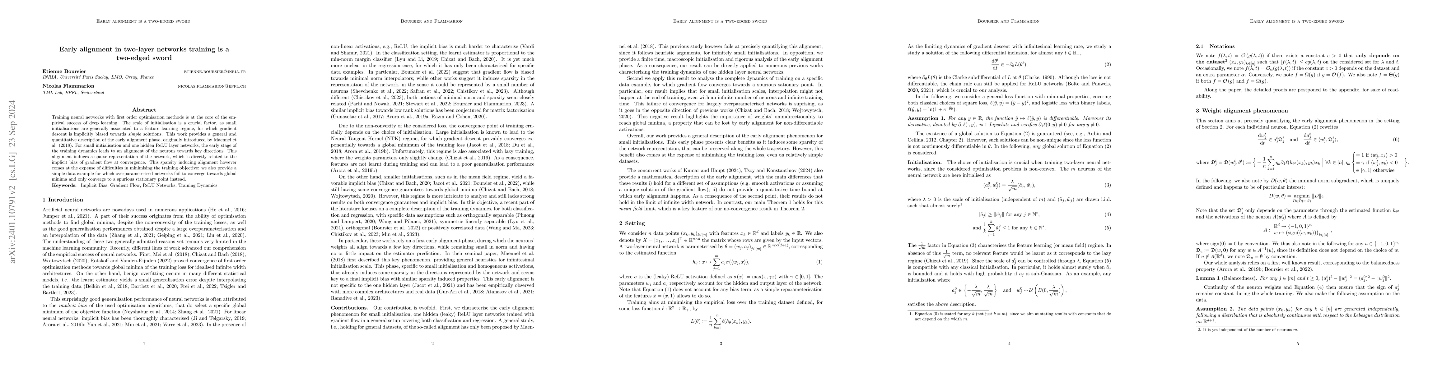 Thumbnail for Early alignment in two-layer networks training is a two-edged sword
