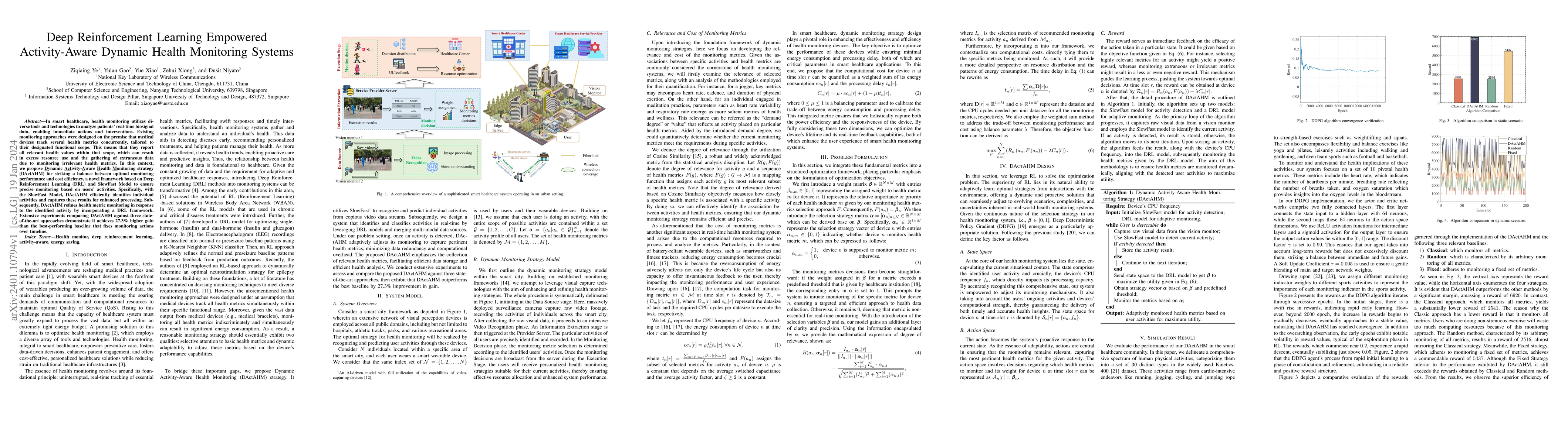 Thumbnail for Deep Reinforcement Learning Empowered Activity-Aware Dynamic Health
  Monitoring Systems