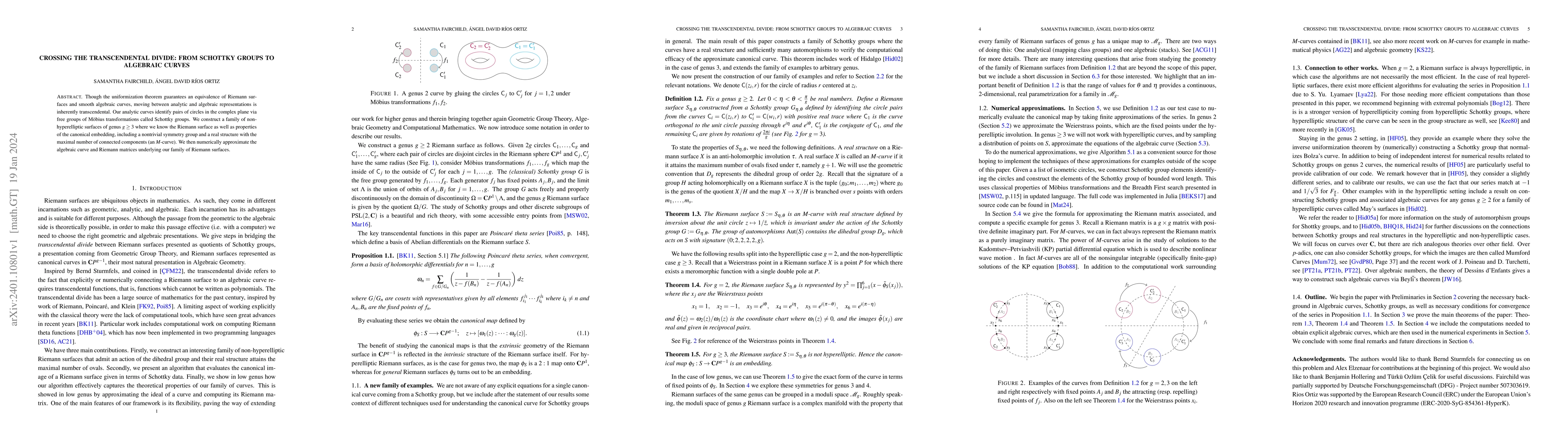 Thumbnail for Crossing the transcendental divide: from Schottky groups to algebraic
  curves