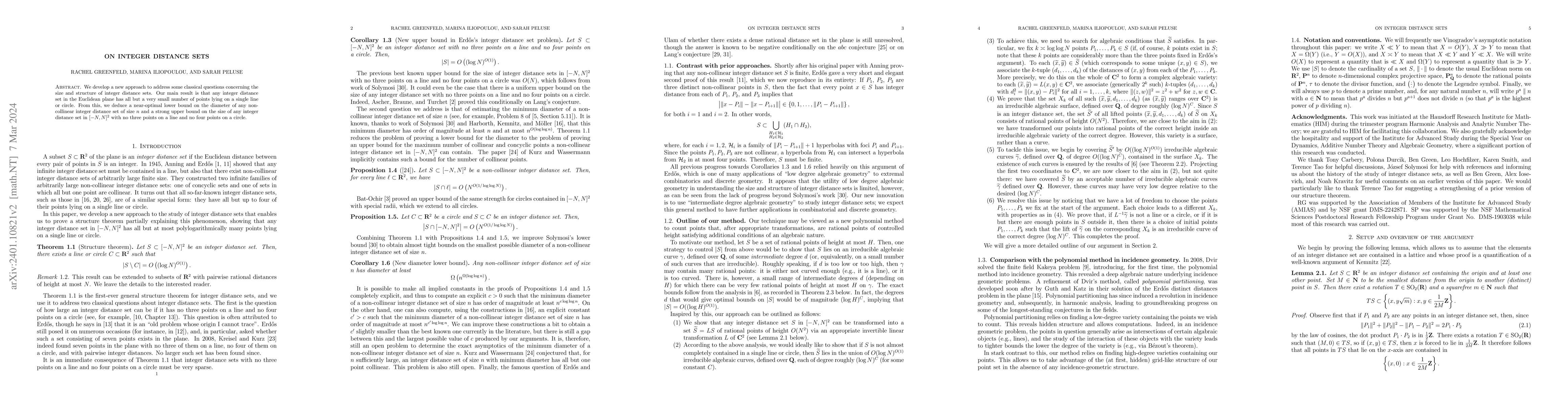 Thumbnail for On integer distance sets