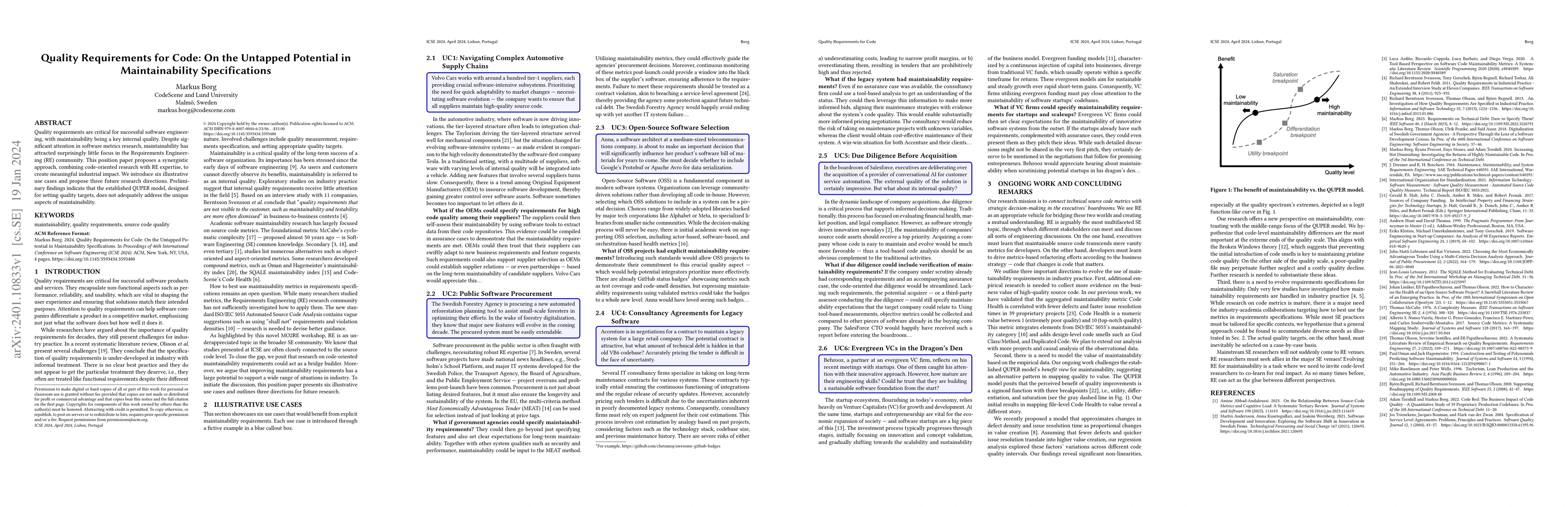 Thumbnail for Quality Requirements for Code: On the Untapped Potential in
  Maintainability Specifications