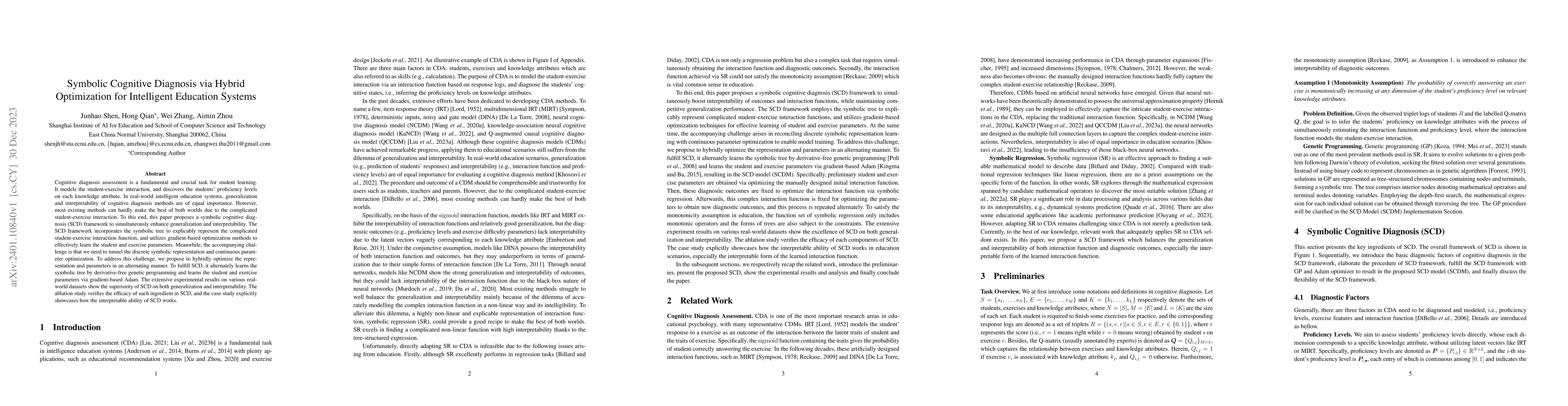 Thumbnail for Symbolic Cognitive Diagnosis via Hybrid Optimization for Intelligent
  Education Systems