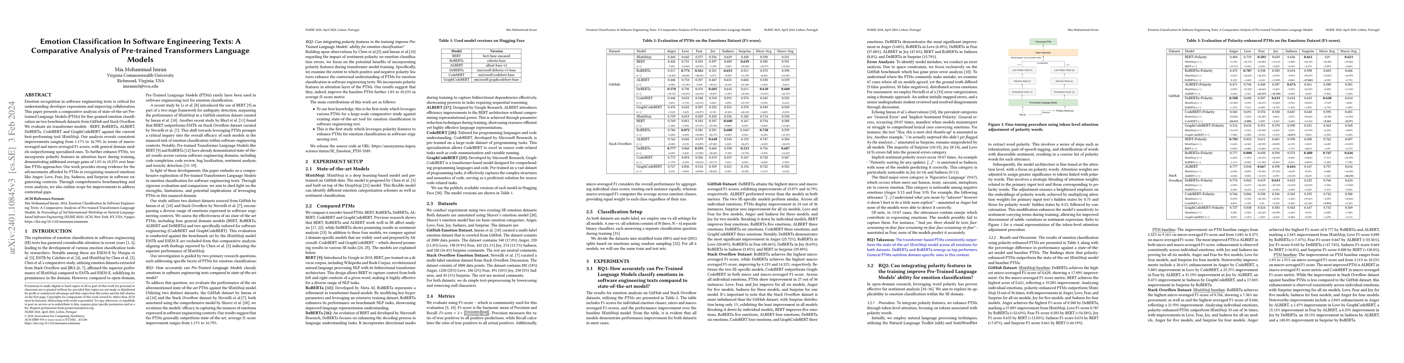Thumbnail for Emotion Classification In Software Engineering Texts: A Comparative
  Analysis of Pre-trained Transformers Language Models