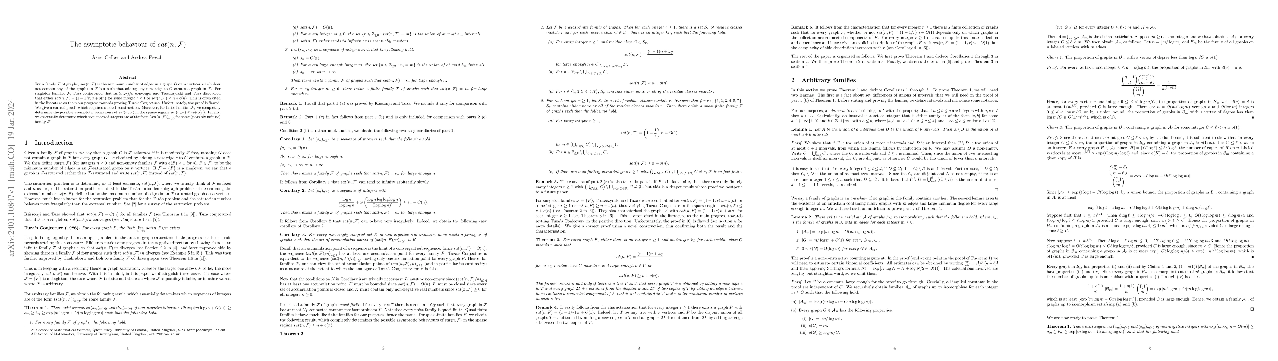 Thumbnail for The asymptotic behaviour of $sat(n,\mathcal{F})$