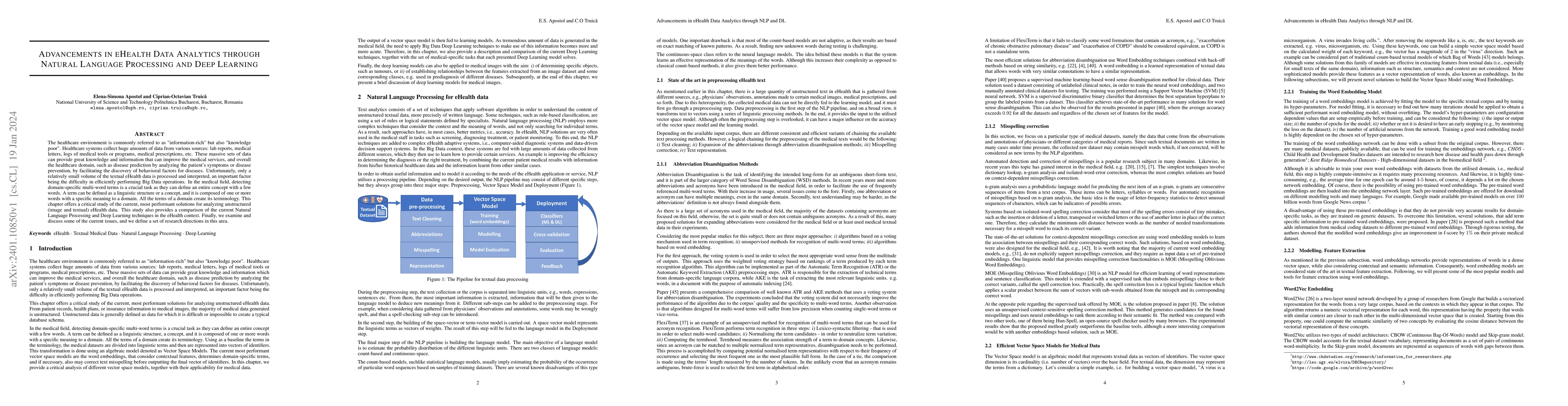 Thumbnail for Advancements in eHealth Data Analytics through Natural Language
  Processing and Deep Learning