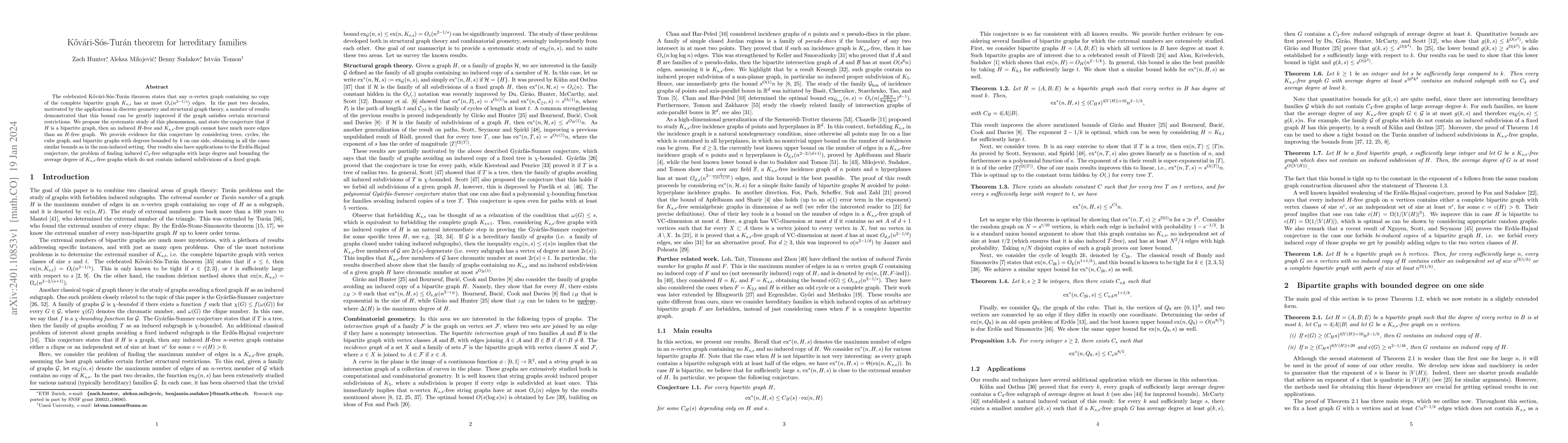 Thumbnail for K\H{o}v\'ari-S\'os-Tur\'an theorem for hereditary families