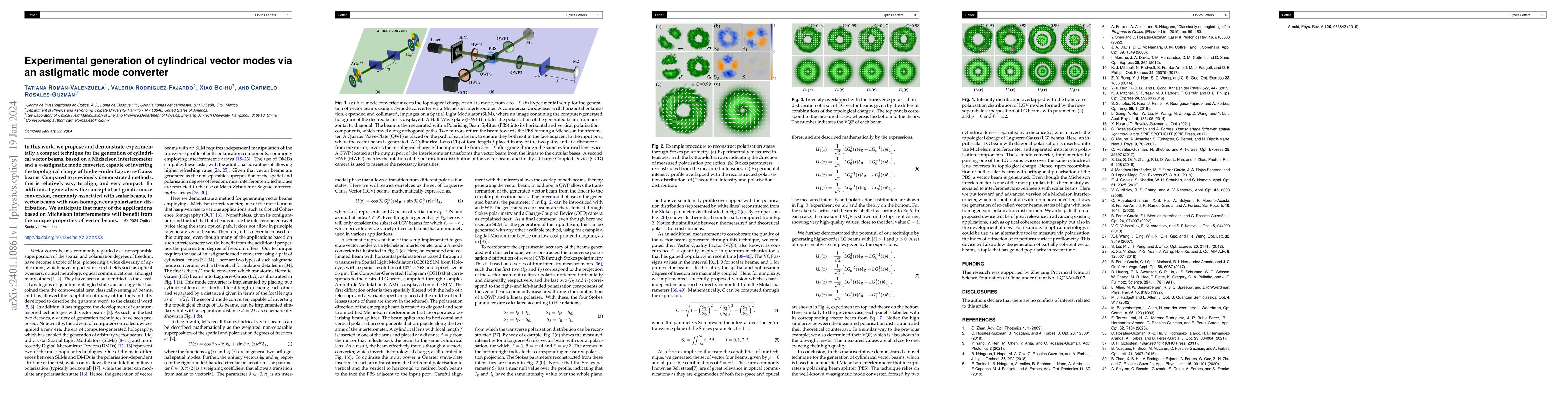 Thumbnail for Experimental generation of cylindrical vector modes via an astigmatic
  mode converter