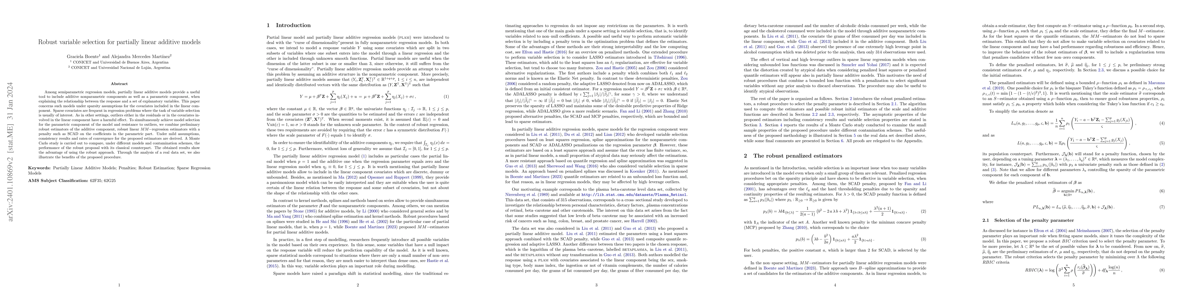 Thumbnail for Robust variable selection for partially linear additive models