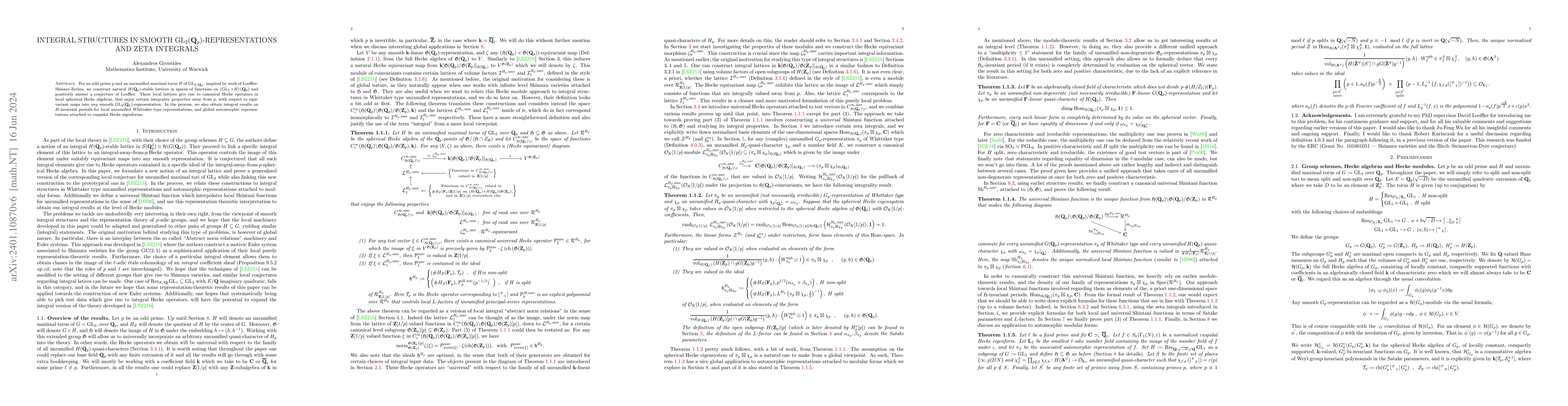 Thumbnail for Integral structures in smooth
  $\mathrm{GL}_2(\mathbf{Q}_p)$-representations and zeta integrals
