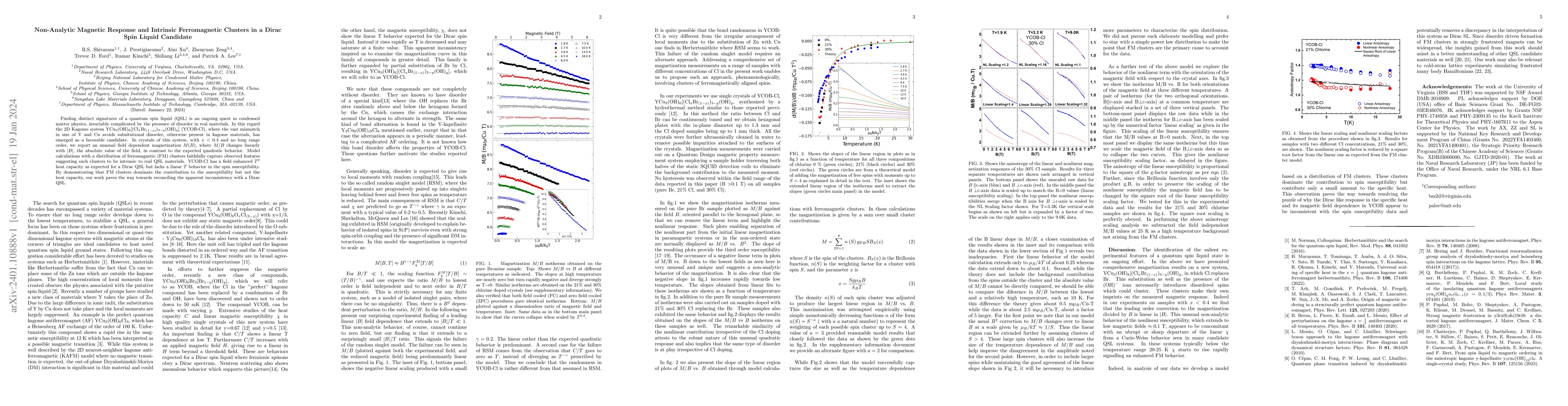 Thumbnail for Non-Analytic Magnetic Response and Intrinsic Ferromagnetic Clusters in a
  Dirac Spin Liquid Candidate