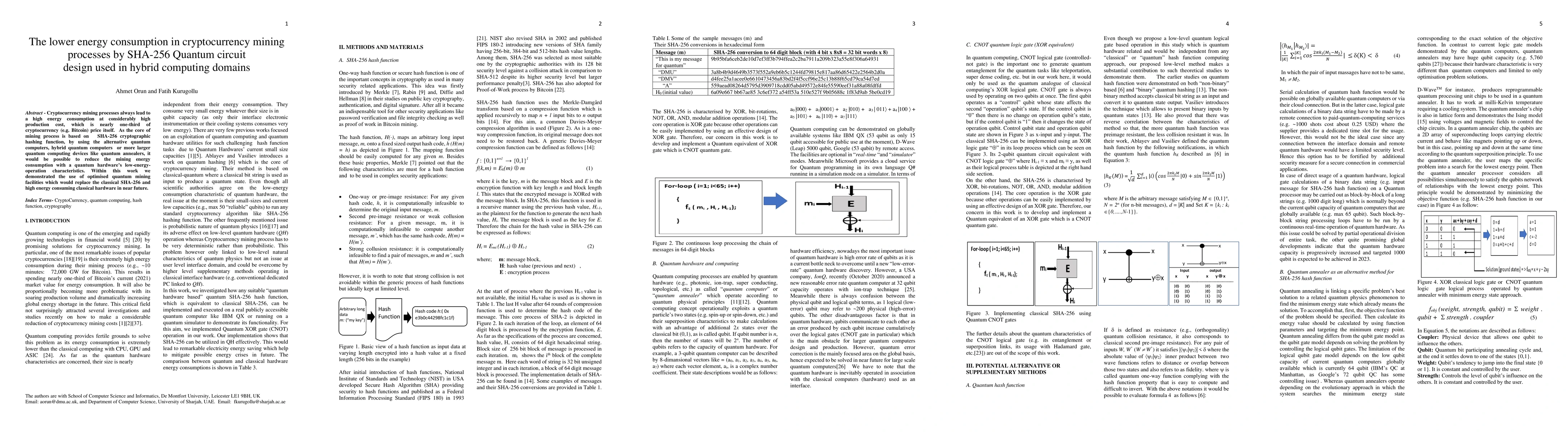 Thumbnail for The lower energy consumption in cryptocurrency mining processes by
  SHA-256 Quantum circuit design used in hybrid computing domains