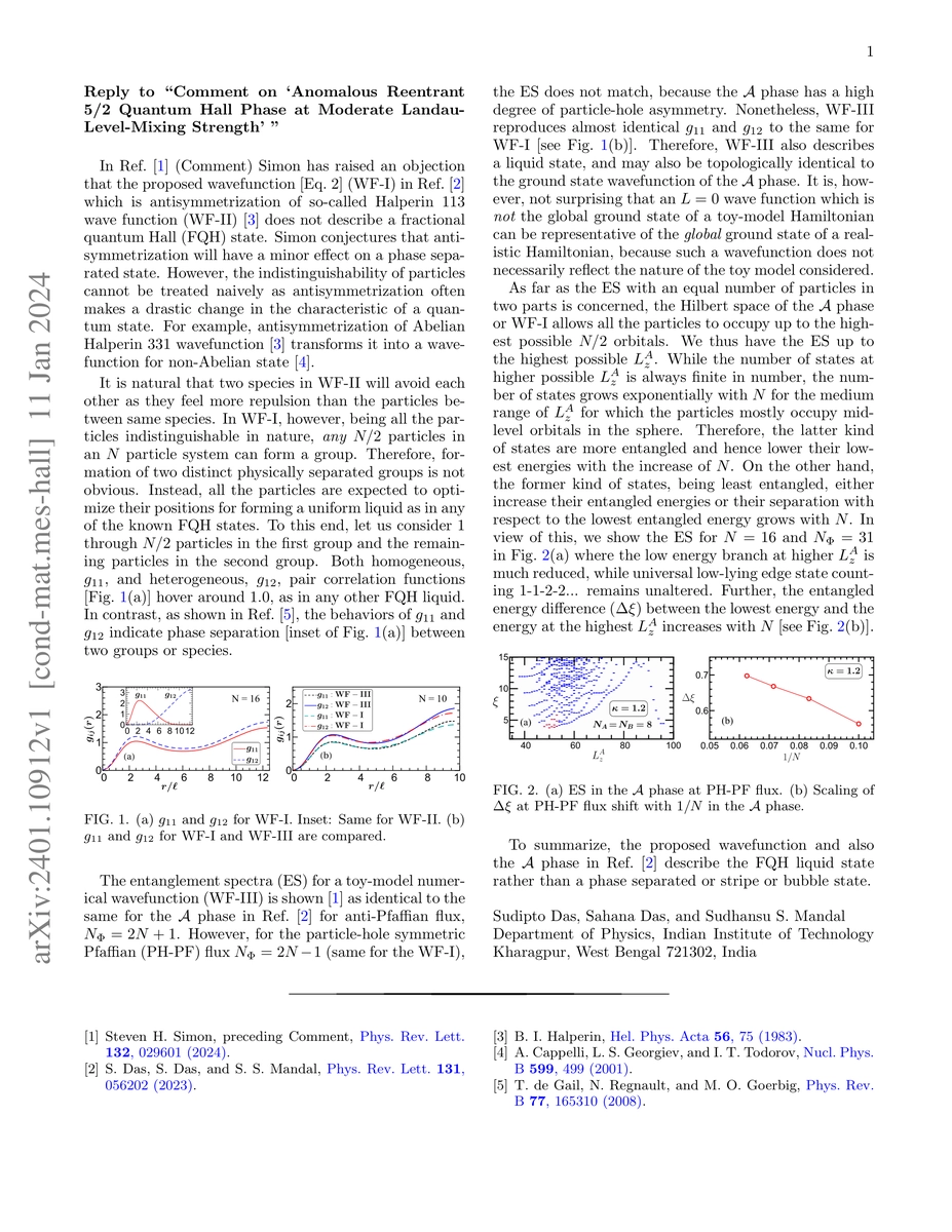 Thumbnail for Reply to "Comment on `Anomalous Reentrant 5/2 Quantum Hall Phase at
  Moderate Landau-Level-Mixing Strength' "