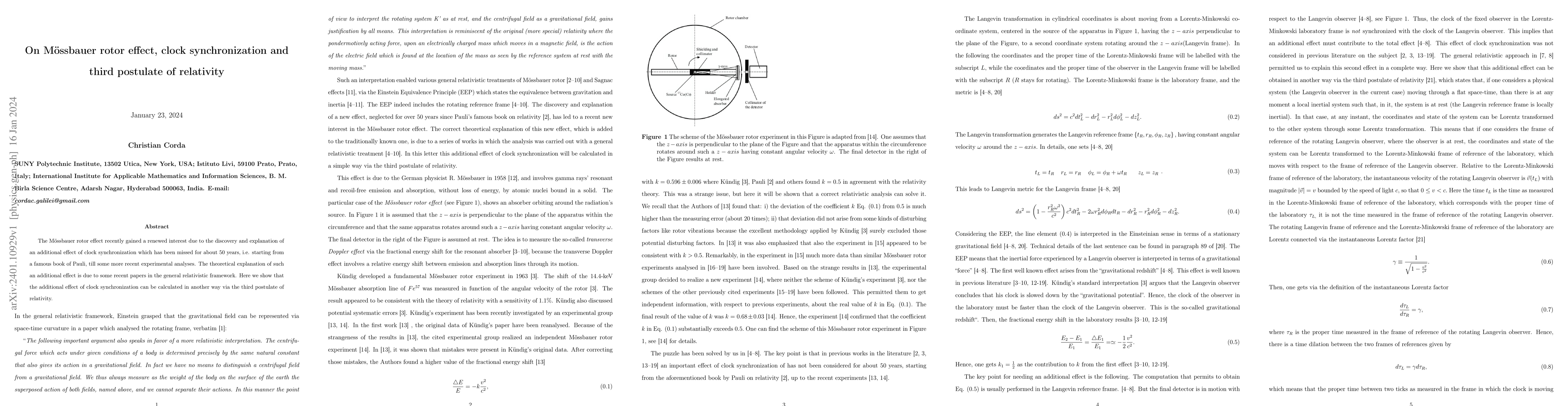 Thumbnail for On M\"ossbauer rotor effect, clock synchronization and third postulate
  of relativity