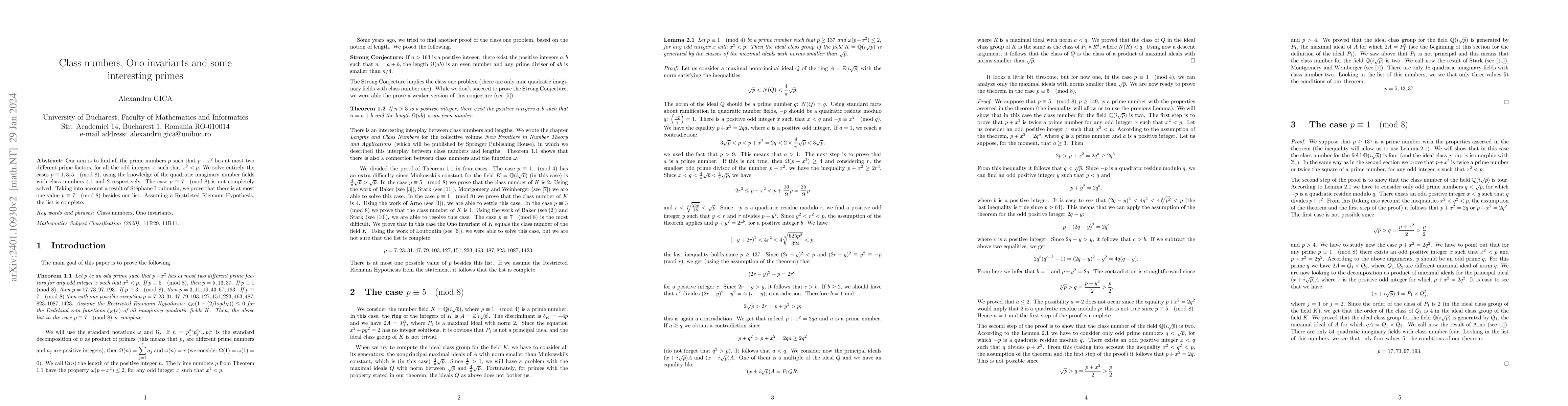 Thumbnail for Class numbers, Ono invariants and some interesting primes