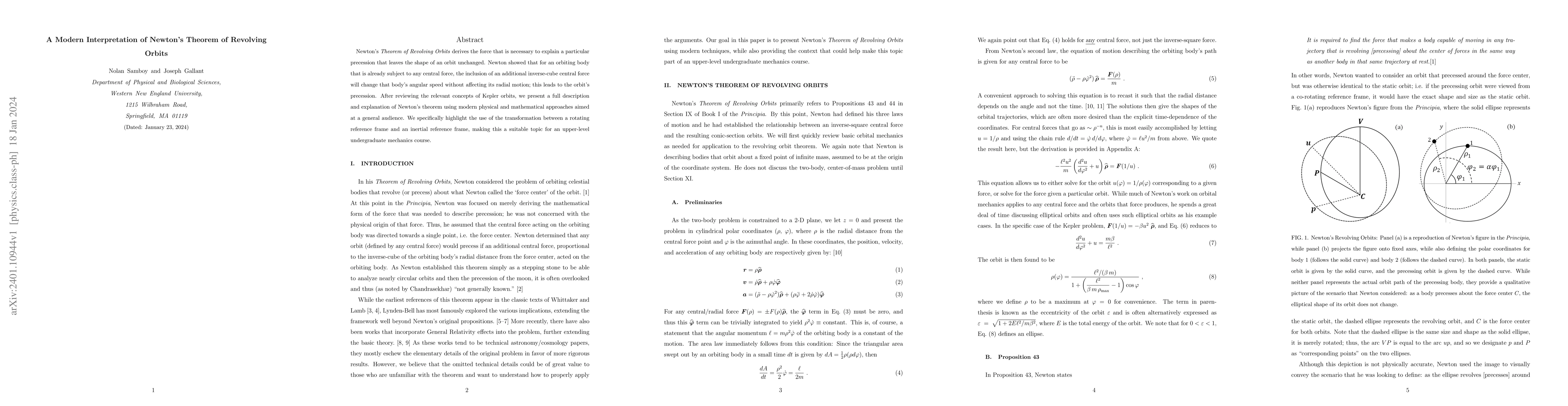Thumbnail for A Modern Interpretation of Newton's Theorem of Revolving Orbits