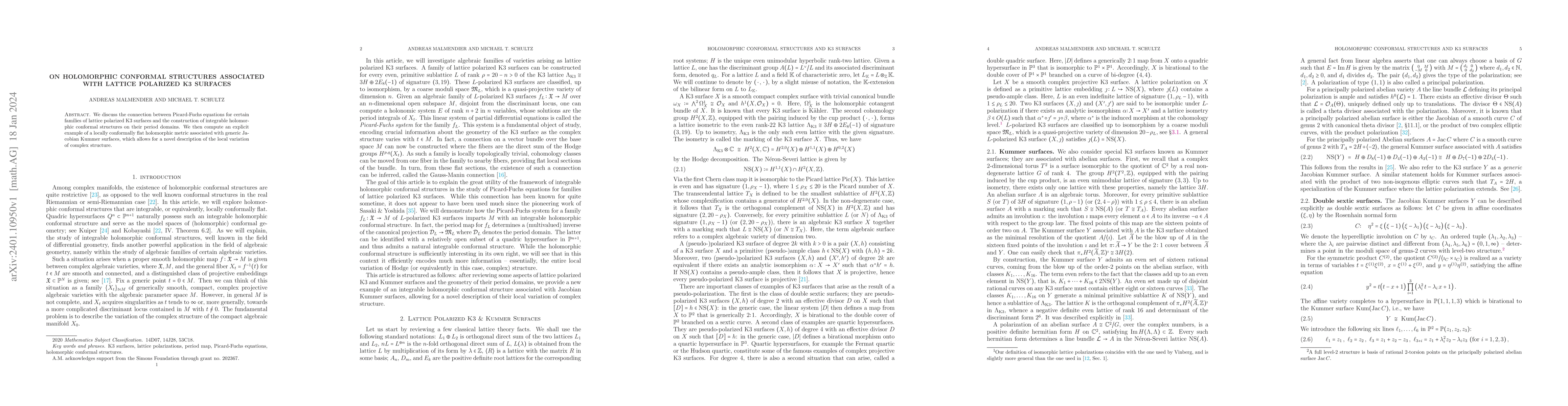 Thumbnail for On holomorphic conformal structures associated with lattice polarized K3
  surfaces