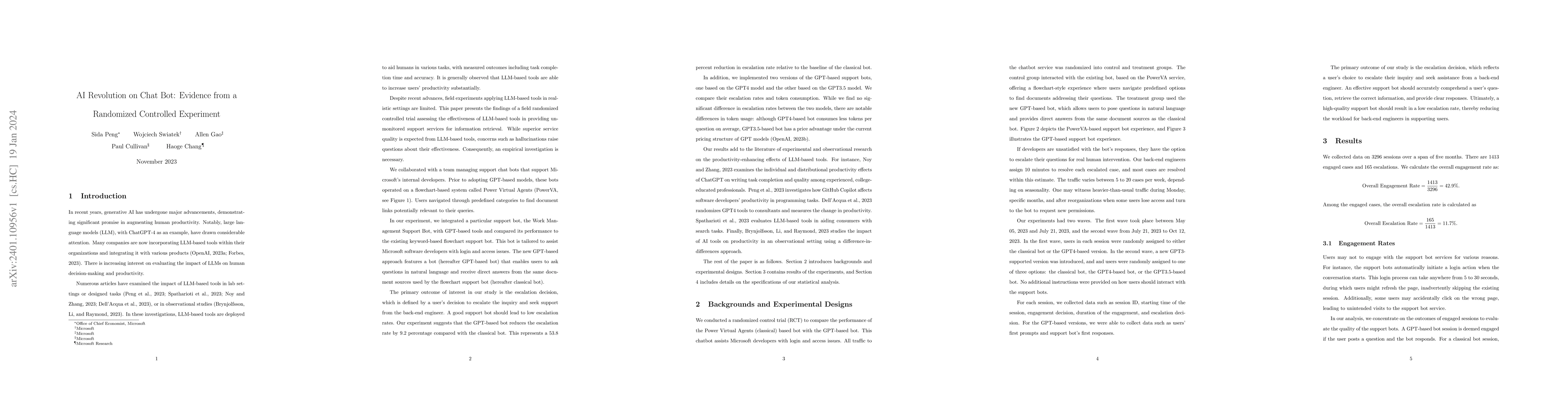 Thumbnail for AI Revolution on Chat Bot: Evidence from a Randomized Controlled
  Experiment