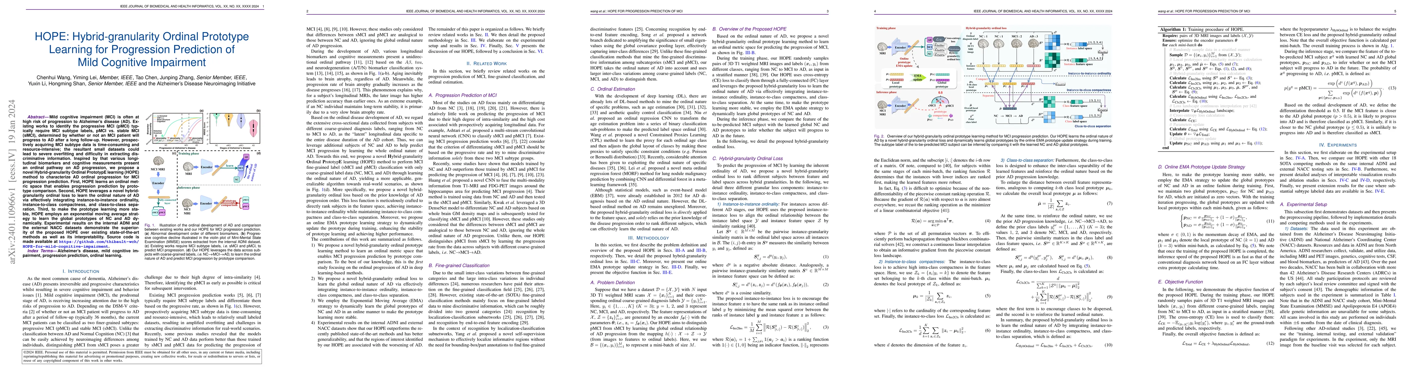 Thumbnail for HOPE: Hybrid-granularity Ordinal Prototype Learning for Progression
  Prediction of Mild Cognitive Impairment