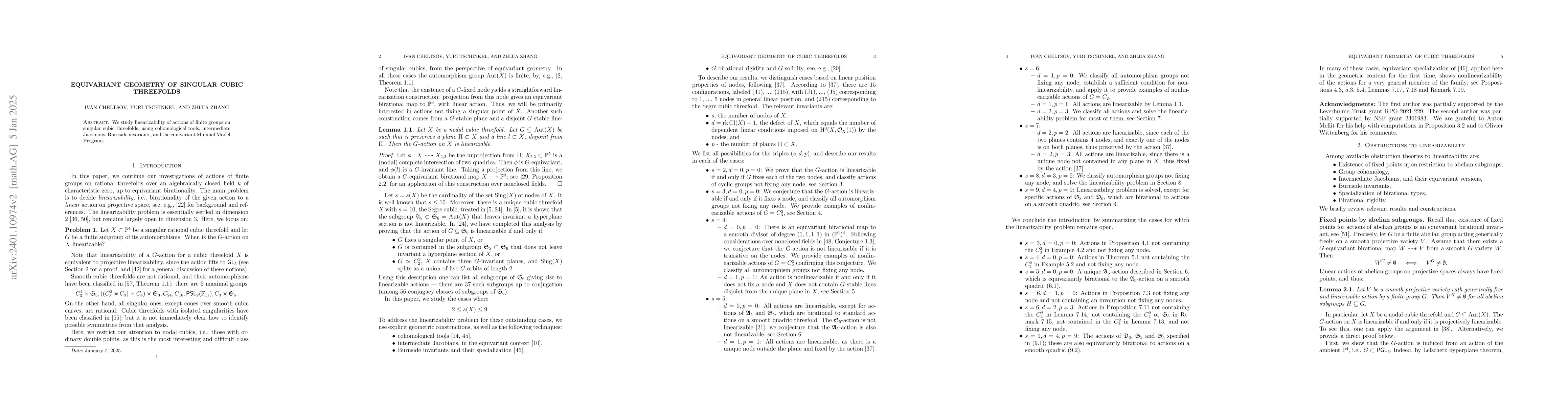 Thumbnail for Equivariant geometry of singular cubic threefolds