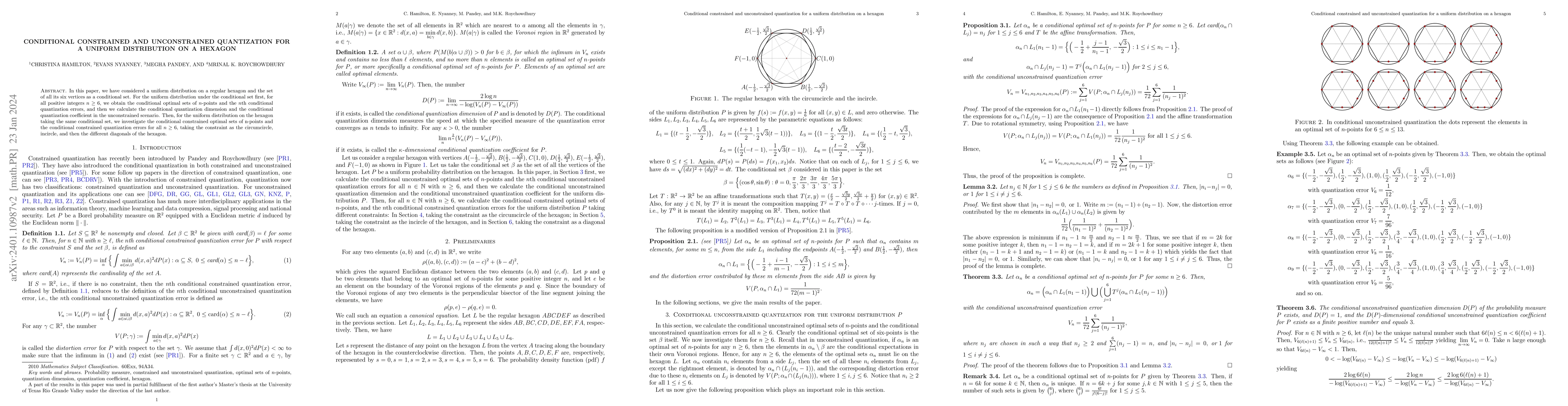 Thumbnail for Conditional constrained and unconstrained quantization for a uniform
  distribution on a hexagon